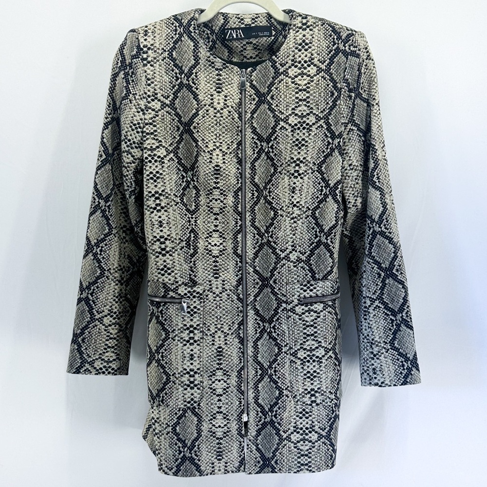 Zara Snakeskin Print Frock Zip Up Long Jacket Small